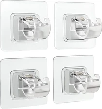 No Drill Curtain Rod Brackets, Self Adhesive Curtain Rod Holder, 4 Pack Transpar