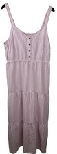 Sonoma 2XL Linen Maxi Tiered Pink White Bohemian Beachy Resort Dress Cottagecore