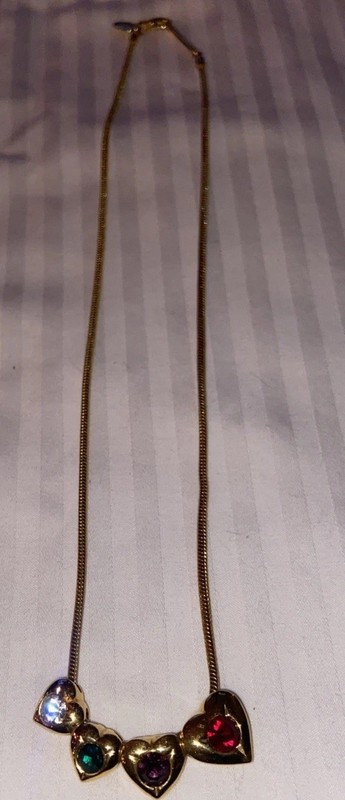 Vintage Joan Rivers Reversible Necklace Four Heart Charms With Stones Necklace