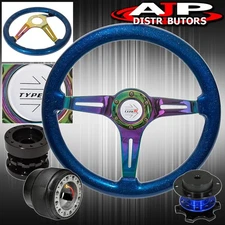 Metallic Blue Neo Chrome Steering Wheel For 90-93 Integra Quick Release Extender