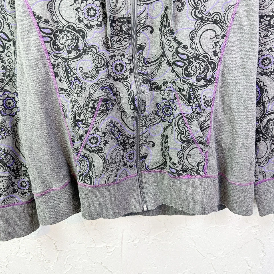 Sudadera con Capucha Gris y Púrpura Paisley Cremallera Completa Talla XL Foto 3 de 4