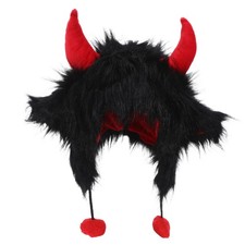  Plush Cow Horn Cosplay Hat Warm Beanie: Monster Horn Party Headwear for