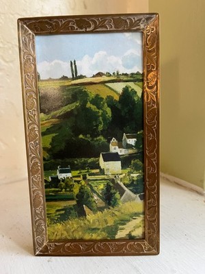 Antique Ornate Bordered Brass Rear Loading Picture Frame with Easel Back c.1920