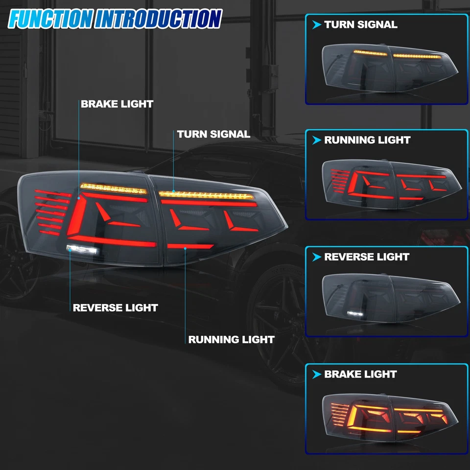 LED Tail Lights for Jetta MK6 2015-2018 Sequential Blinker Rear Lamps Assembly - Image 2 of 4