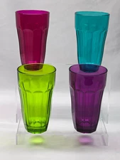 CIRCLEWARE 5.5" Iced Tea Soda Beverage Tumbler Glass GEMSTONE COLORS - Set Of 4