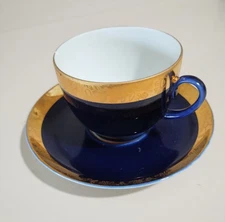 Lomonosov Imperial Porcelain Tea Cup & Saucer "Cobalt Net" Vtg USSR Bone China