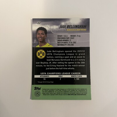 2021-22 Topps Stadium Club Chrome #22 Jude Bellingham Blue Prism