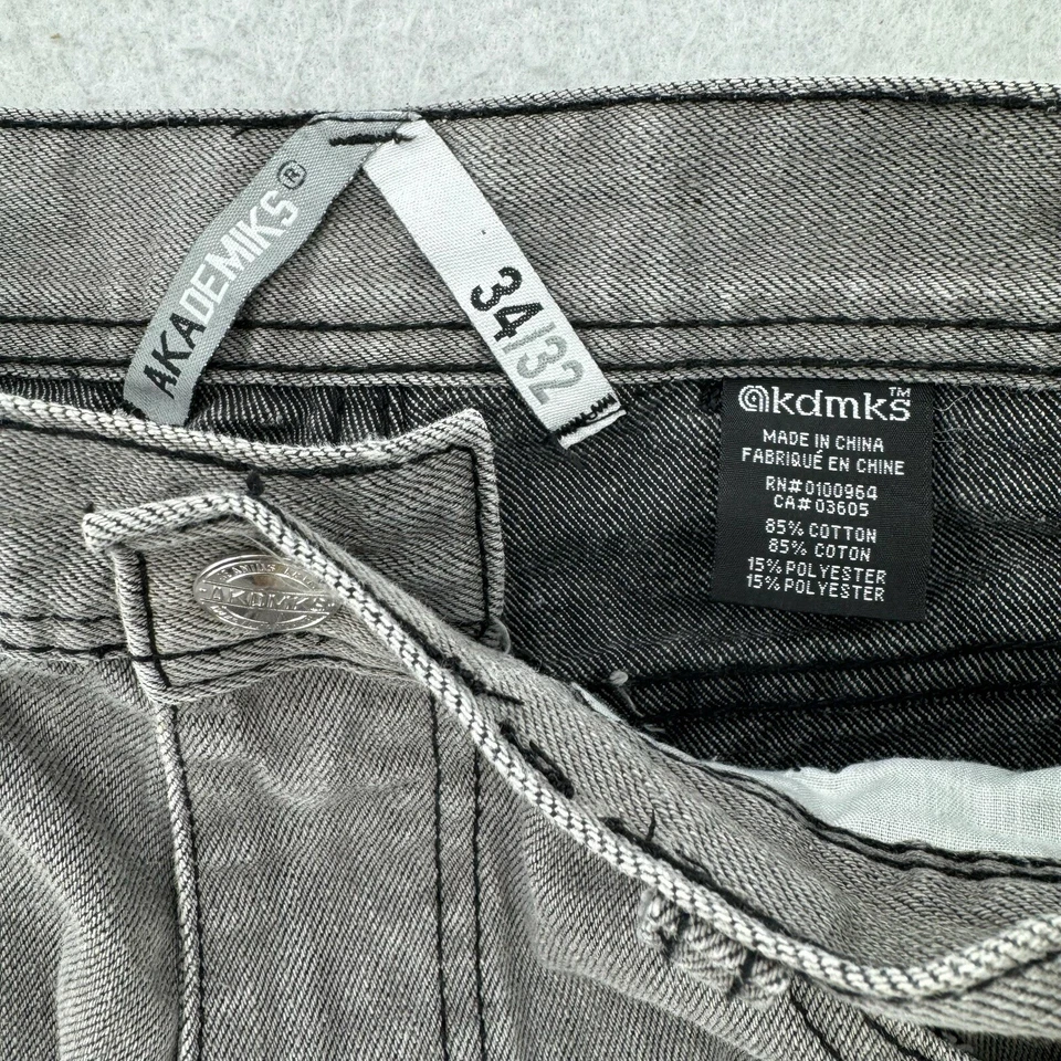 Antigo Akademiks Jeans Baggy Masculino 34x32 Cinza Perna Reta Hip Hop Skatista - Imagem 4 de 4