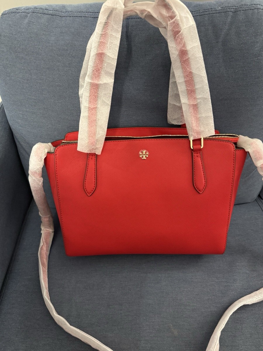 Tory Burch Emerson Small Top Zip Tote Color Brilliant Red
