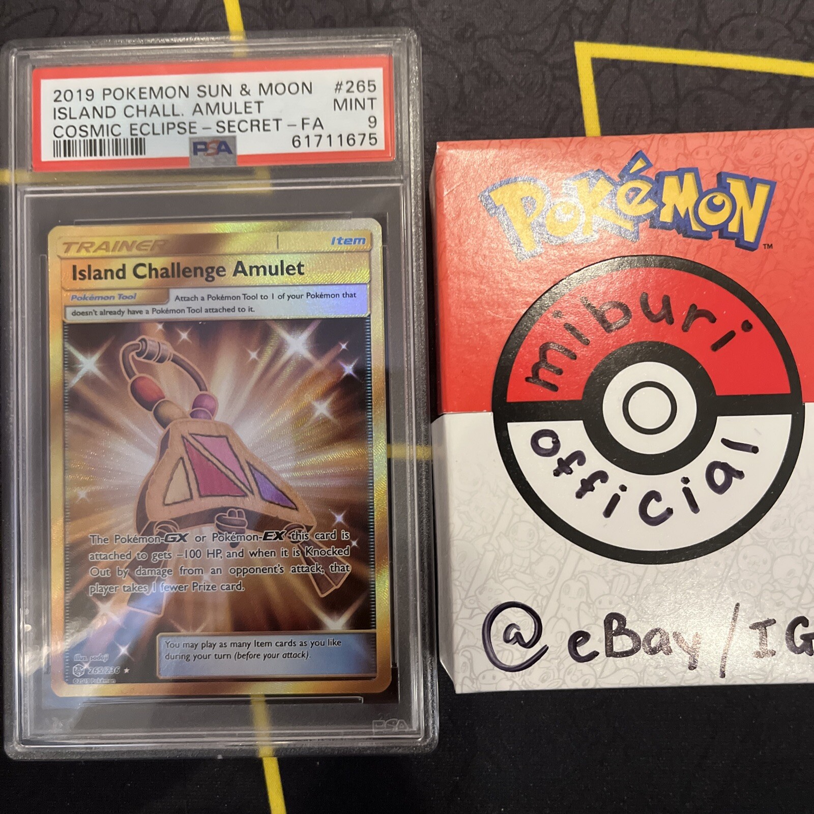 2019 Pokemon Cosmic Eclipse Island Challenge Amulet Gold 265/236 PSA 9 Mint!