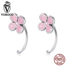 Fashion Authentic 925 Sterling Silver Pink flower Stud Earrings For Women VOROCO