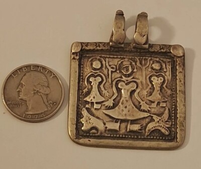 Vintage Old Sterling Silver Tribal Mata Ahoi Hoi Goddess Pendant Hindu FIGURAL