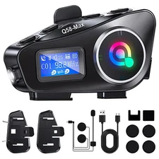 Bluetooth Headset Motorcycle Intercom Helmet LCD Waterproof maximum 32G