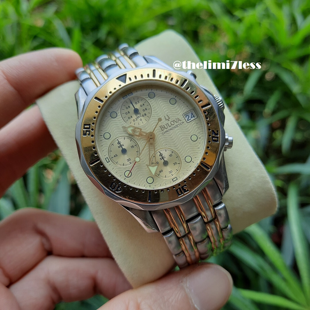 Bulova quartz chronograph 23K gold plated watch ref 1F28M