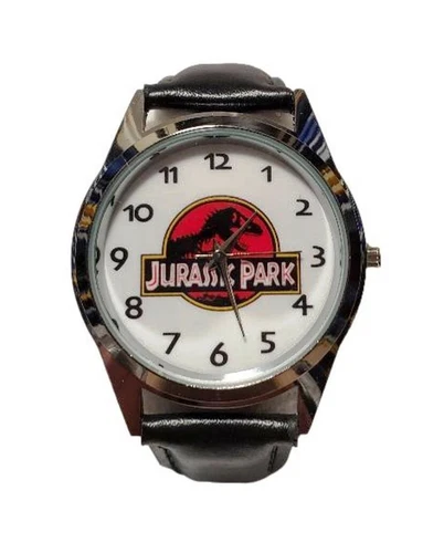 Jurassic Park Movie Logo Black Leather Band Wrist Watch