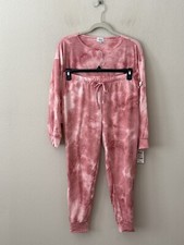 NWT JENNI Women's Sz S Tie Dyed Long Sleeves Scoop Neck Jogger Pajama Set Mauve