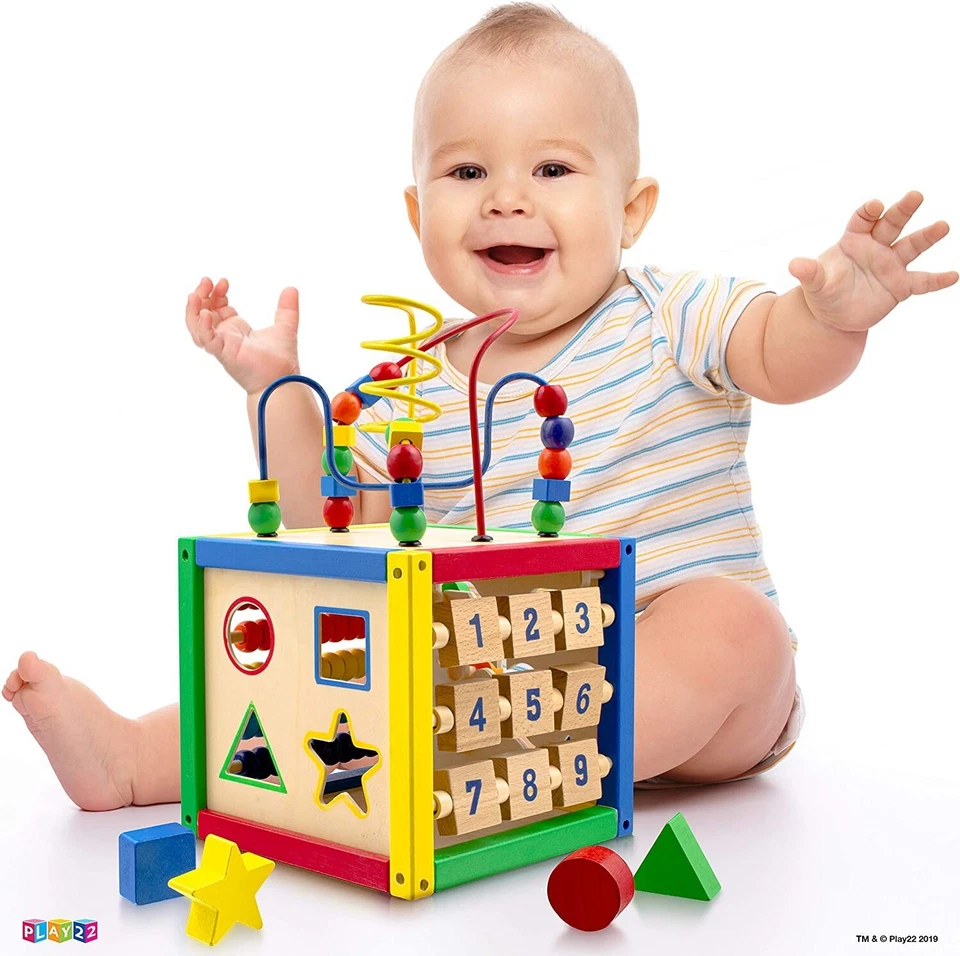 Wooden Activity Cube With Bead Maze 5 n 1 Baby Activity Cube Removable Bead Maze - Image 3 of 4