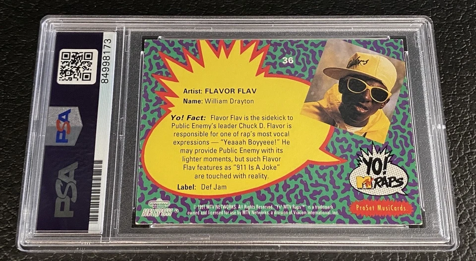 Flavor Flav 1991 Yo MTV Raps Signed PSA Auto Autograph Rap Public Enemy Card 90s - Image 2 of 2