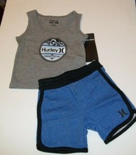 NEW HURLEY sz 24 months 2 pc set shorts and sleeveless t shirt blue gray