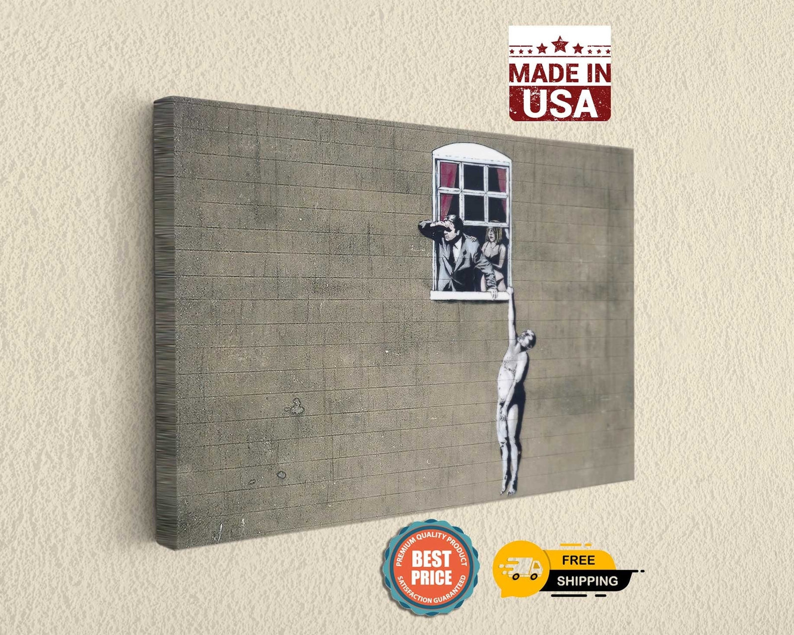 Banksy Naked Man Escape Street Art, Canvas Print Art. Home,Office Decor