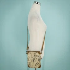 Myra Bag Brown LeatheFloral Print Travel Lightweight Cotton Crossbody Bag Purse