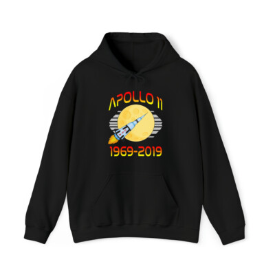 Apollo 11 50th Anniversary Retro Moon Landing Graphic Hoodie, Sizes S-5XL