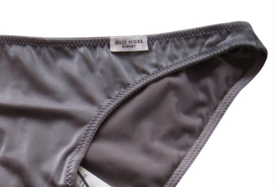 A112B Abercrombie Gilly Hicks NUEVO Bikini Brillo Acero Plata Elástico Microfibra M Foto 2 de 4