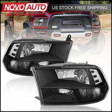 Pair BLACK HOUSING CLEAR CORNER HEADLIGHT AFOR FOR 2009-2018 RAM 1500 2500 3500