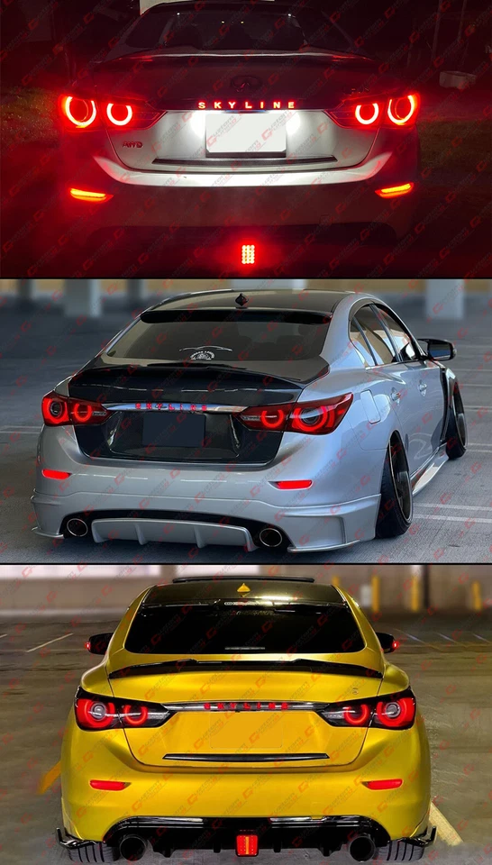 FOR 14-17 INFINITI Q50 Q50S JDM CHROME REAR TRUNK TRIM GARNISH LED BRAKE LIGHT  - Image 4 of 4