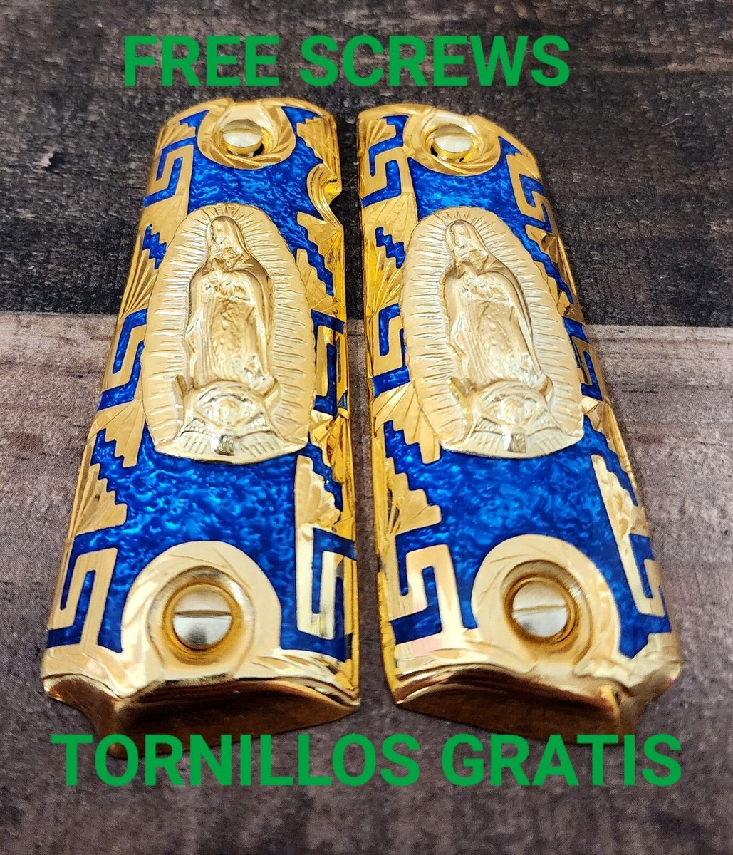Blue 24 Gold Plated 1911 Govermmen Virgin Mary Grips best Engraved
