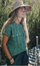 NWT Salvage Rights Green Woven Pocket Button Top M GOOP Caron Callahan