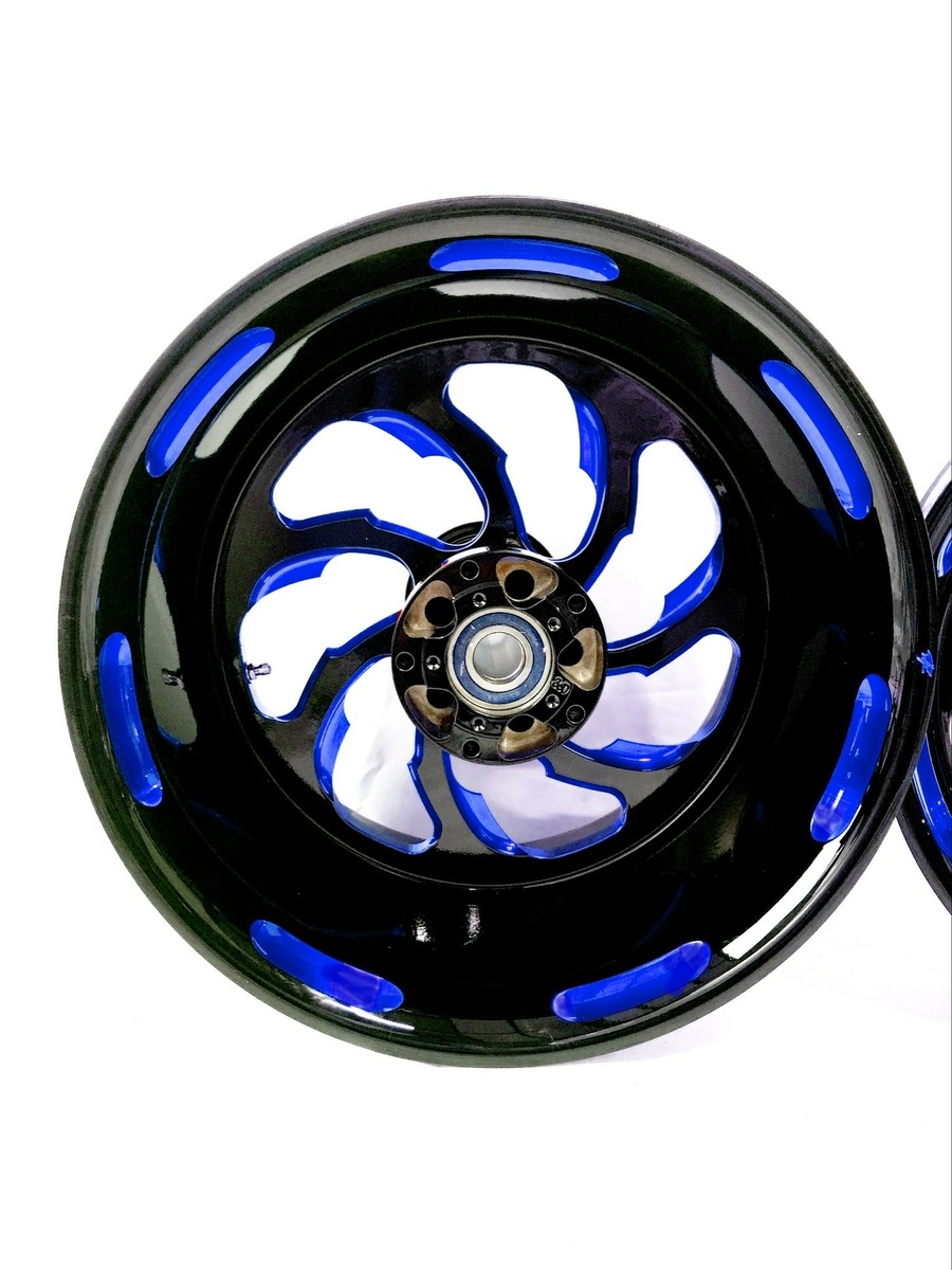 NINJA STOCK SIZE BLACK & BLUE SAMURAI WHEELS FOR 06-11 KAWASAKI