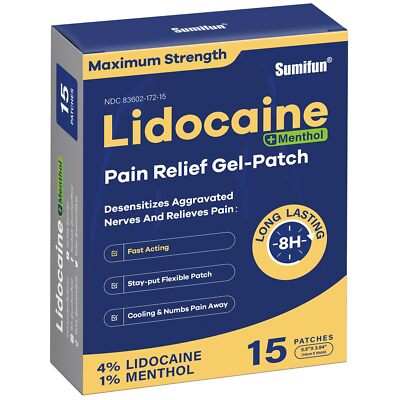 Pain Relief Patch 4% Lidocaine Plus 1% Menthol for Back Ache Stiff Neck,15-Count