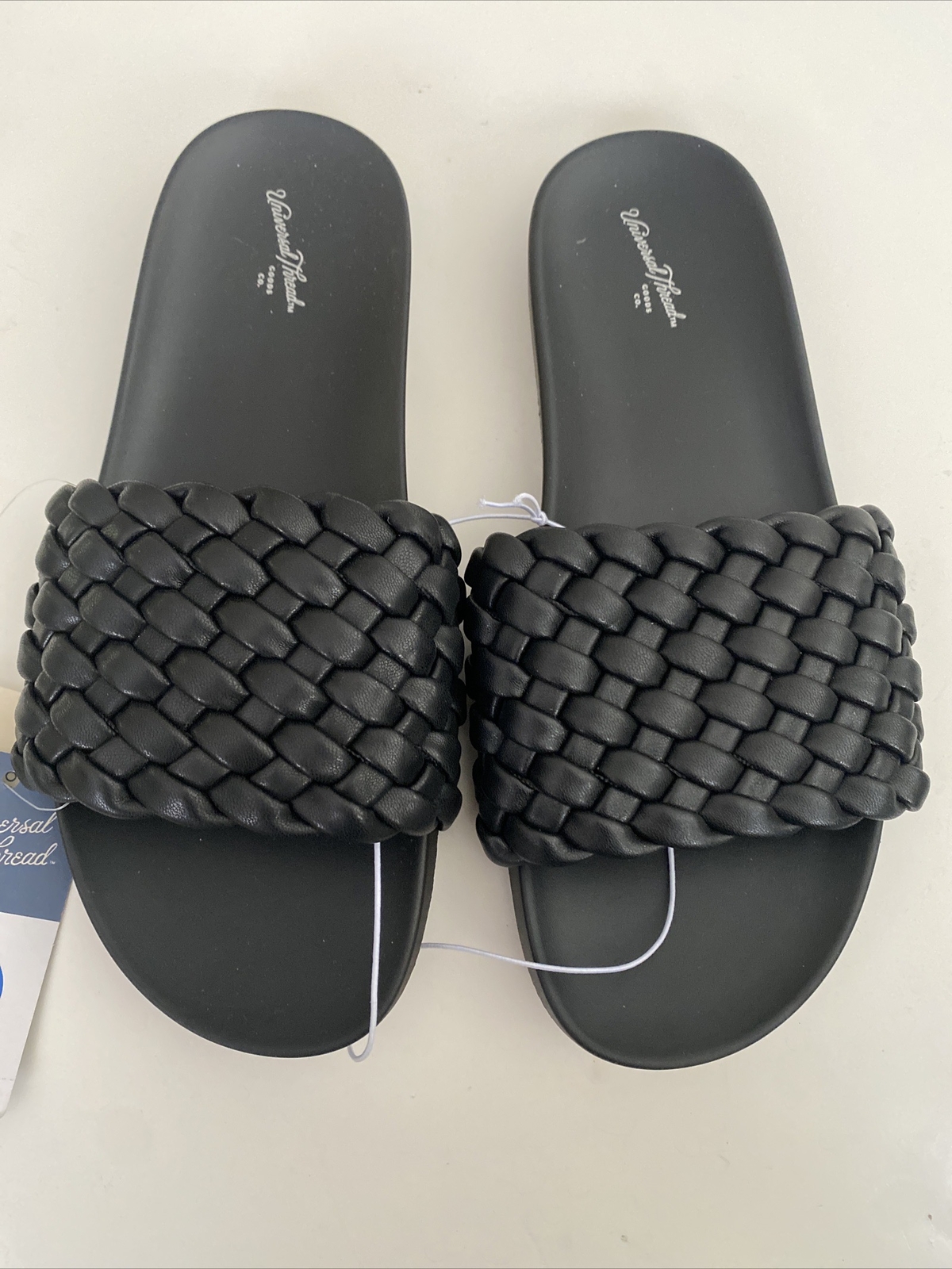 Universal Thread Women’s Sz 7 Black Slide Sandals Polly Woven Band New