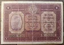 1918 Austrian Occupation Venetian Cash Voucher of 1 Lira Loans