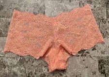 VICTORIA'S SECRET DREAM ANGELS S CORAL GOLD LACE RARE SHORTIE BOYSHORT PANTIES