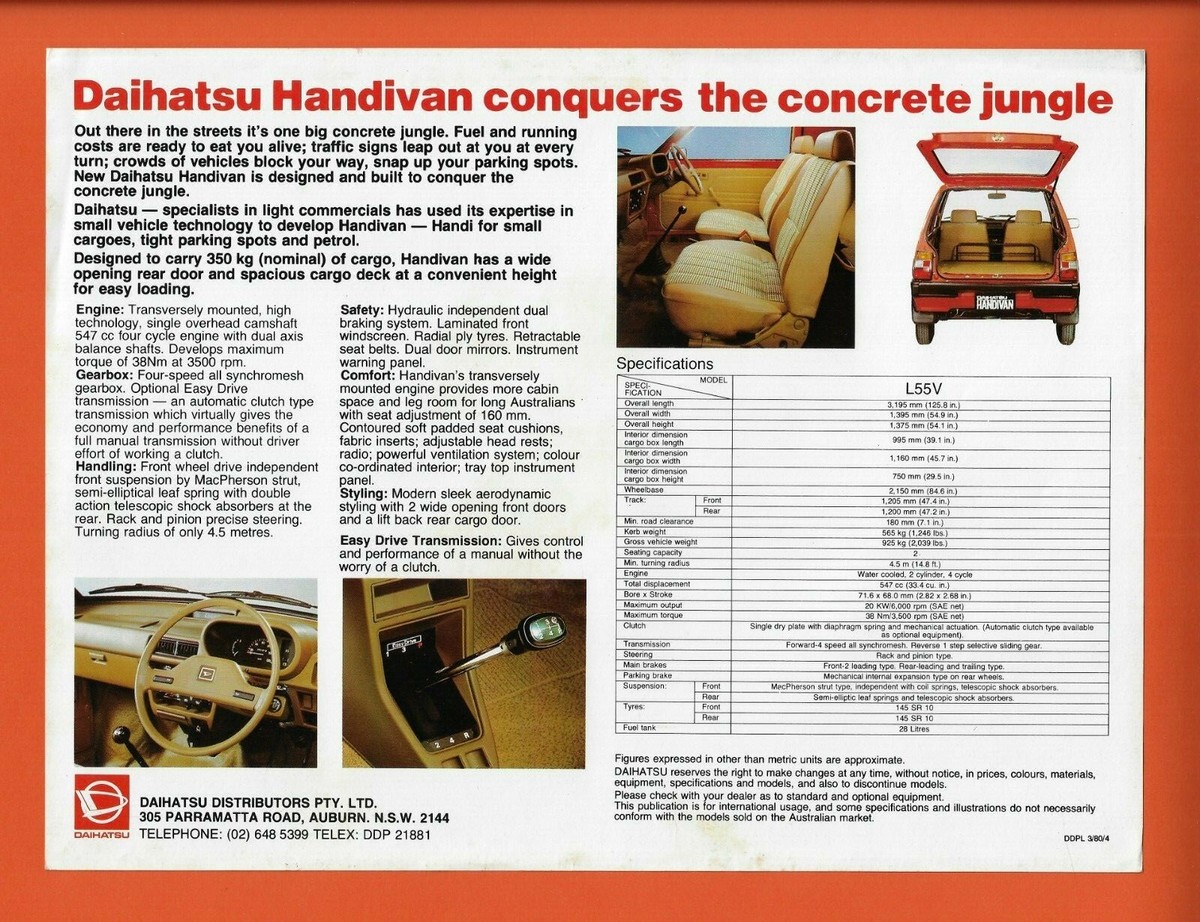 DAIHATSU HANDIVAN SPECIFICATIONS BROCHURE | eBay UK