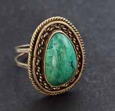 Vintage Eilat Ring Silver 925 King Solomon Stone Green Filigree Early Israel 8