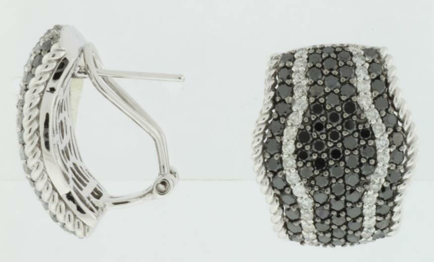 FILA 3.27CT WHITE & BLACK DIAMOND 14KT WHITE G MULTI ROW CLIP ON HANGING EARRINGS