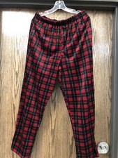 Black Red White Plaid Mens Longe Christmas Pants Size Large With Pockets