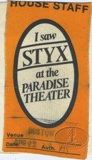 STYX 1981 Paradise Theater Tour Backstage Pass Staff Boston