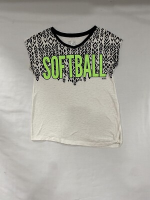 Justice Softball Logo Shirt Active Short Sleeve Top White Neo Green