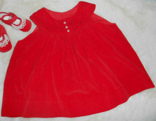 Vintage BABY Empire DRESS Red VELVET CHRISTMAS Infant RETRO Holiday