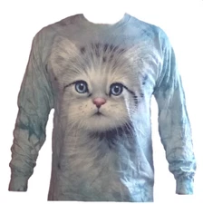 The Mountain Kitten Face Blue Eyes Long Sleeve Cat T-Shirt NEW! (Md, XL)