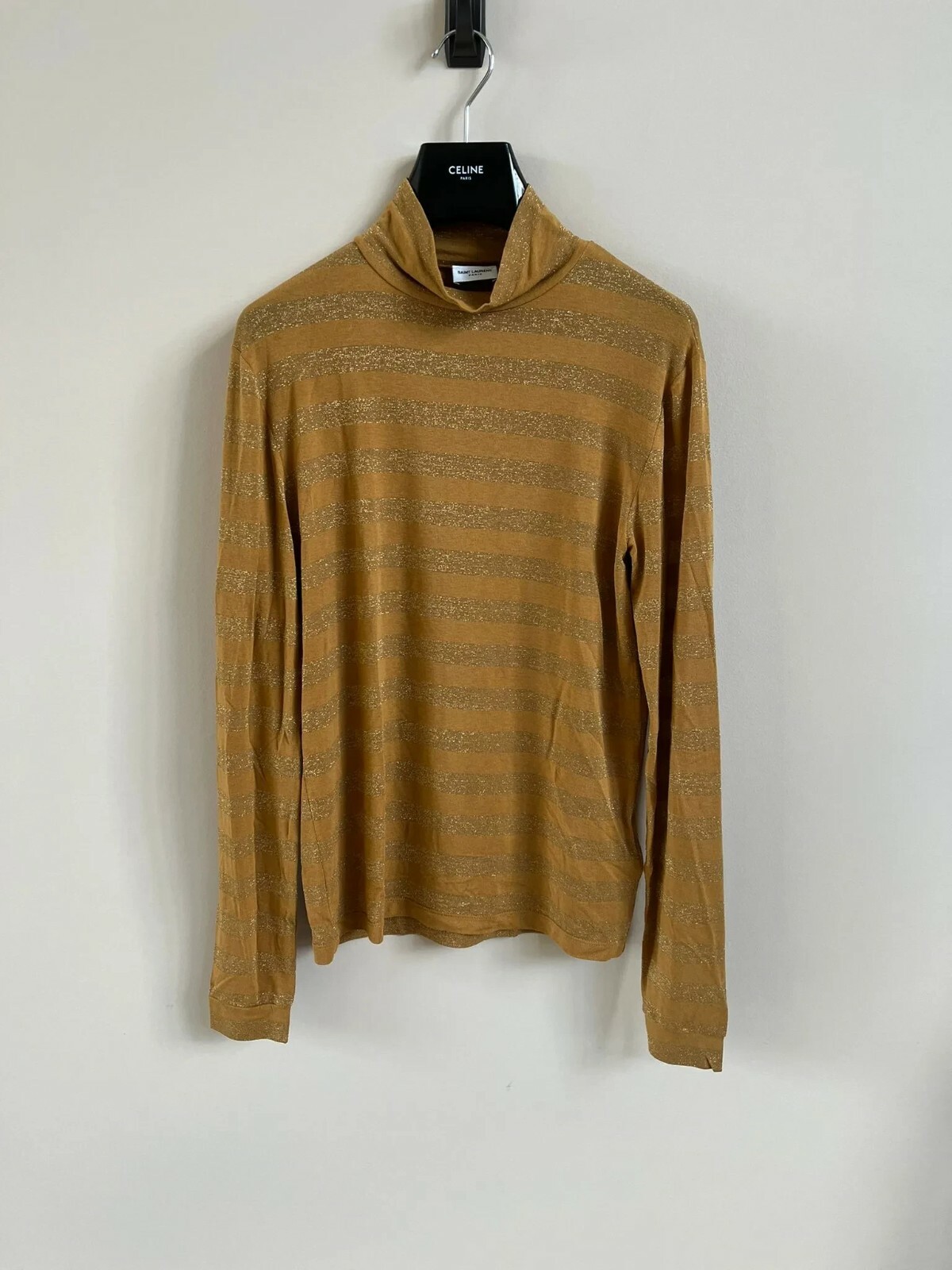 Saint Laurent Paris maglia Rayure Lurex in oro nuova con etichetta taglia small
