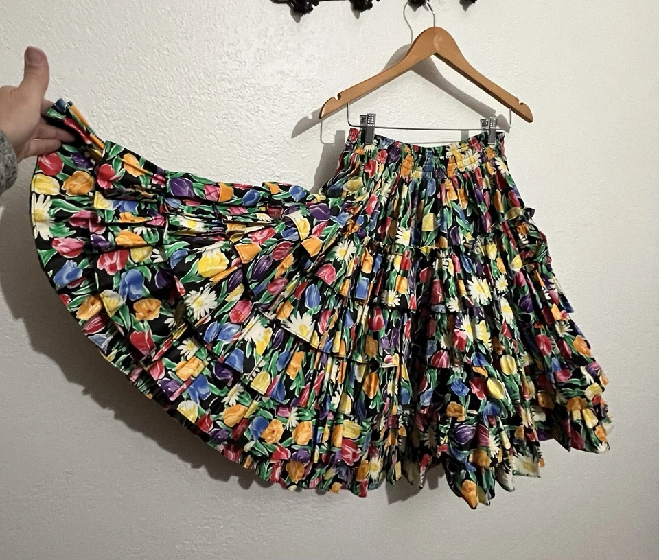 Vtg Med 3 Pc Ultra Flowy  Ruffles Rodeo Maximalist Tulip  Bright Rockabilly - Image 4 of 4