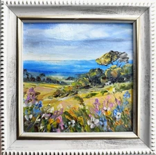 Original oil painting framed flower landscape, Spring Landscape 4х4in