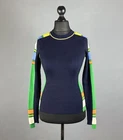 VICTORIA BECKHAM Navy Multicolor Ribbed Knit Long Sleeve Sweater Size S