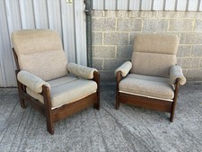 Pair Of Mid Century Teak Reclining Day Bed Chairs / Easy Chairs