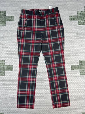 Zara Basic Pants Womens Medium Multicolor Christmas Plaid Mid Rise Side Zip